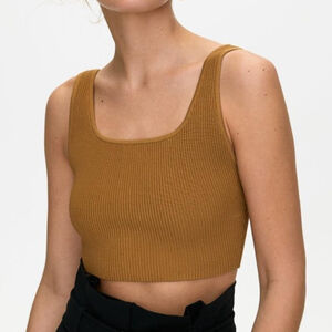 BABATON Sculpt Knit Crop Tank Top Aritzia Ribbed Stretch Mustard Women's Medium